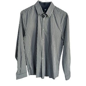 H&M Men's Black and White Checkered Button Down Shirt - L